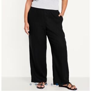 Old Navy High Waisted Wide Leg Linen Blend Pull-On Pants Black XL NWT